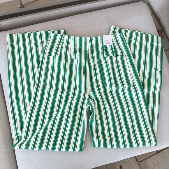NWT Anthropologie Maeve The Colette Striped Full Length Wide Leg Pants Green 30P - Picture 8 of 11